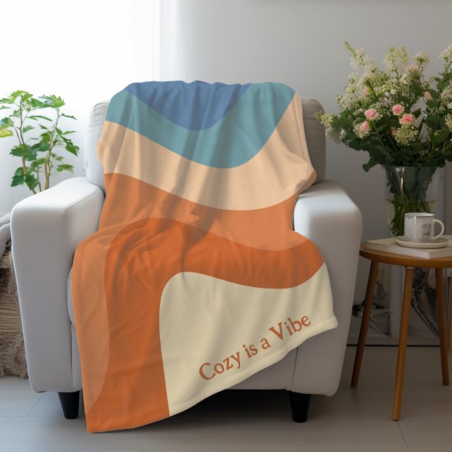 Retro Groovy Wave Pattern Cosy is a Vibe Fleece Blanket (A warm snuggly blanket for cozy winter nights! Cozy is a vibe!)