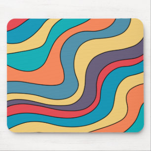 Retro Groovy Waves Colourful Art Hippie 70s Rainbo Mouse Pad