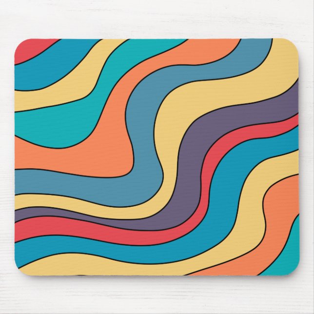 Retro Groovy Waves Colourful Art Hippie 70s Rainbo Mouse Pad (Front)