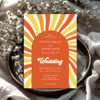 Retro groovy waves orange yellow sun wedding