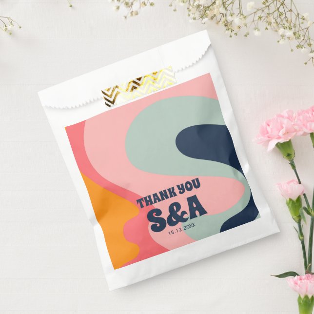 Retro Groovy Waves Pastel Pink Blue Chic Wedding Favour Bag (Sealed)