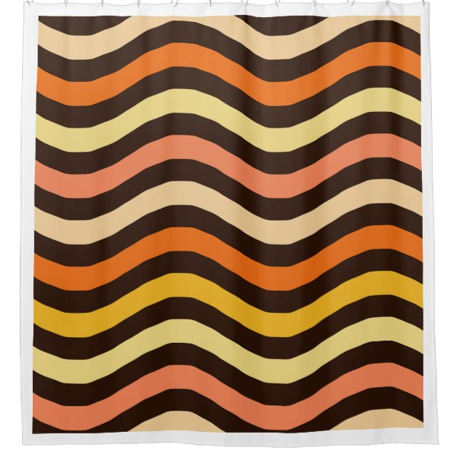 Retro Groovy Waves Seamless Pattern Shower Curtain (Front)