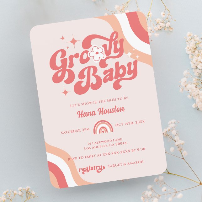 Retro Groovy Wavy Baby Girl Shower Invitation (Creator Uploaded)