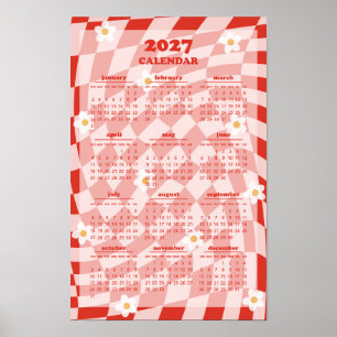 Retro Groovy Wavy Chequered Pattern 2027 Calendar Poster