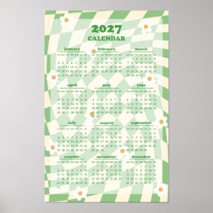 Retro Groovy Wavy Chequered Pattern 2027 Calendar Poster