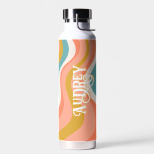Retro Groovy Wavy Pattern Personalised Name Water Bottle