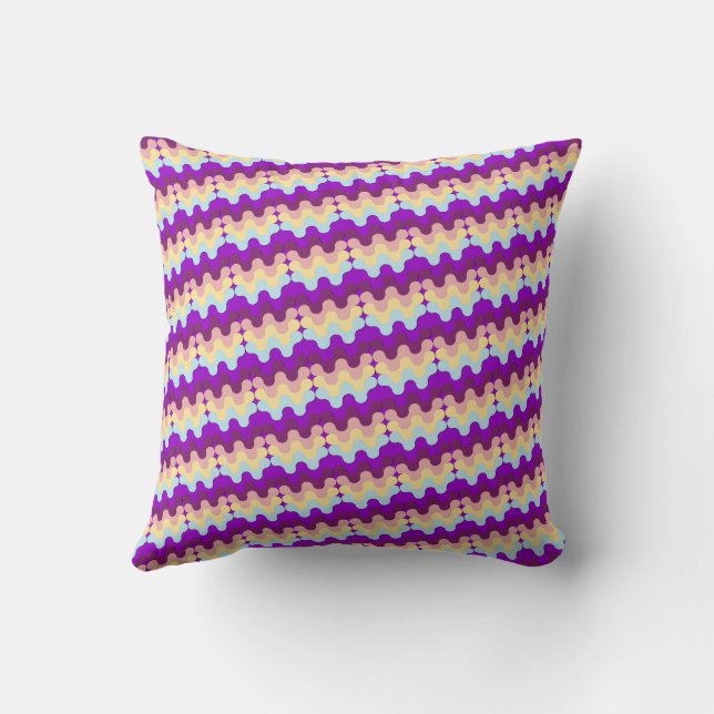  Retro Groovy Wavy Pattern Purple And Yellow Cushion (Back)