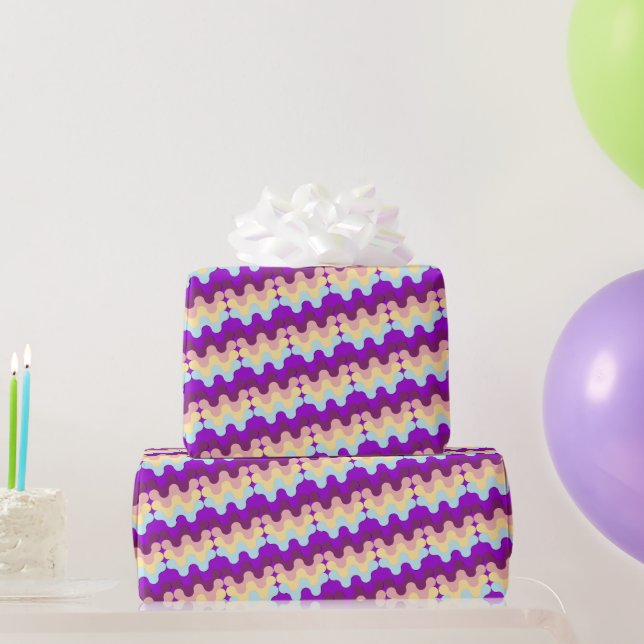 Retro Groovy Wavy Pattern Purple And Yellow Wrapping Paper (Party Gifts)