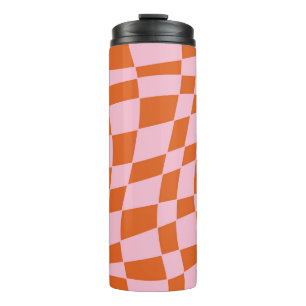 Retro Groovy Wavy Psychedelic Checkerboard Check Y Thermal Tumbler