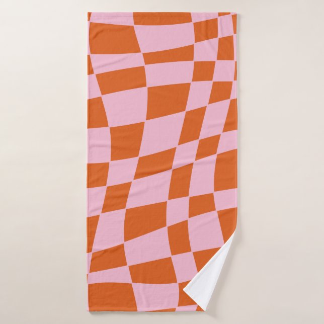 Retro Groovy Wavy Psychedelic Chequerboard Check Y Bath Towel (Bath Towel)