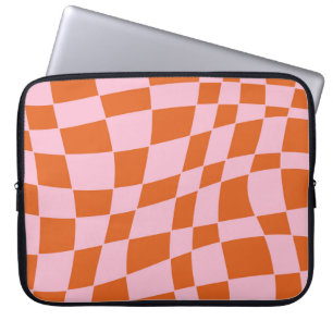Retro Groovy Wavy Psychedelic Chequerboard Check Y Laptop Sleeve