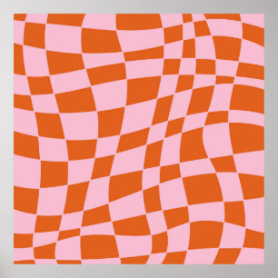 Retro Groovy Wavy Psychedelic Chequerboard Check Y Poster