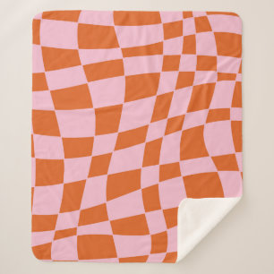 Retro Groovy Wavy Psychedelic Chequerboard Check Y Sherpa Blanket