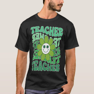 Retro Groovy Wavy Teacher Smiling Face Daisy St Pa T-Shirt