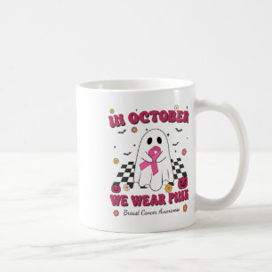 Retro Groovy We Wear Pink Ghost Breast Cancer Awar Coffee Mug