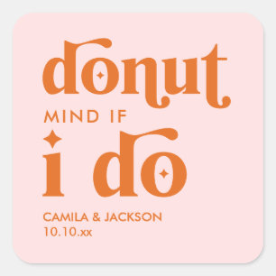Retro Groovy Wedding Doughnut Wedding Favour Square Sticker