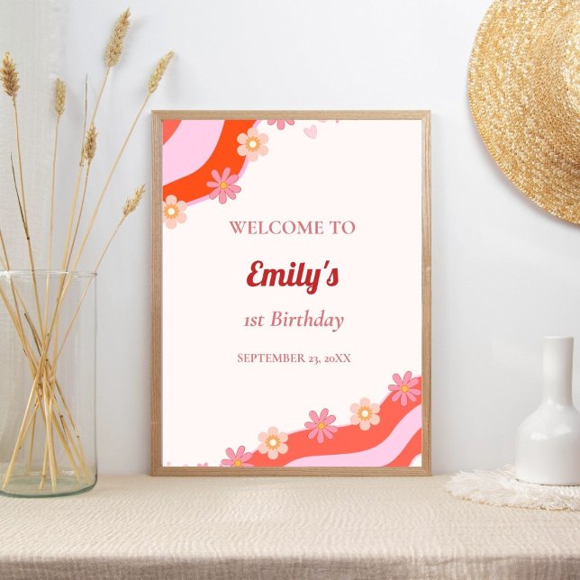 Retro Groovy Welcome Baby Birthday  Poster (Creator Uploaded)