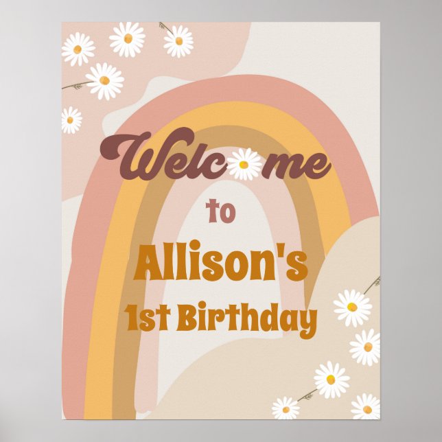 Retro Groovy Welcome Hippie Daisy Girl Birthday Po Poster (Front)