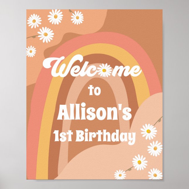 Retro Groovy Welcome Hippie Daisy Girl Birthday Poster (Front)