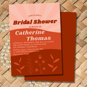 Retro Groovy Wildflower Boho Orange Bridal Shower  Invitation