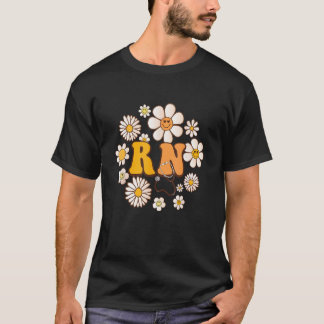 Retro groovy wildflower Flower RN Registered Nurse T-Shirt