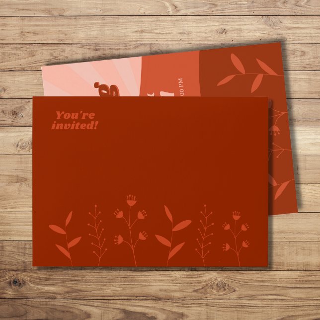 Retro Groovy Wildflower Terracotta Orange Wedding Envelope (Creator Uploaded)