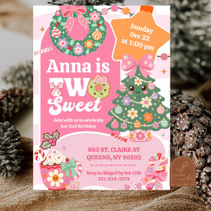  Retro Groovy Winter Christmas TWO sweet Birthday Invitation