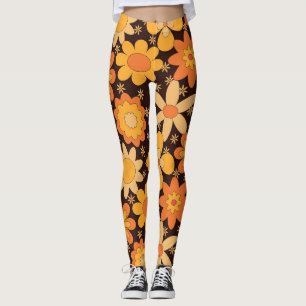 Retro Groovy Yellow and Orange Flowers  Leggings