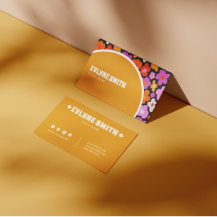 Retro Groovy Yellow Colourful Floral Boho Unique Business Card
