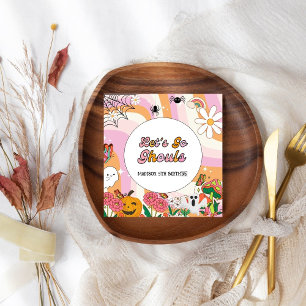 Retro Grooy Let's go ghoul Halloween Birthday Napkin