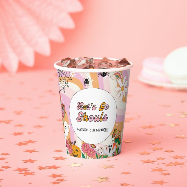  Retro Grooy Let's go ghoul Halloween Birthday Paper Cups (Insitu)
