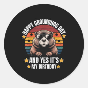 Retro Groundhog Sungles Birthday Happy Groundhog D Classic Round Sticker