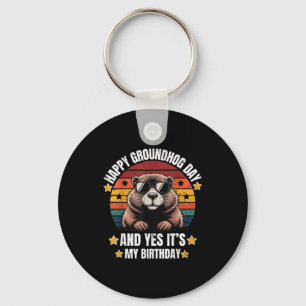 Retro Groundhog Sungles Birthday Happy Groundhog D Key Ring