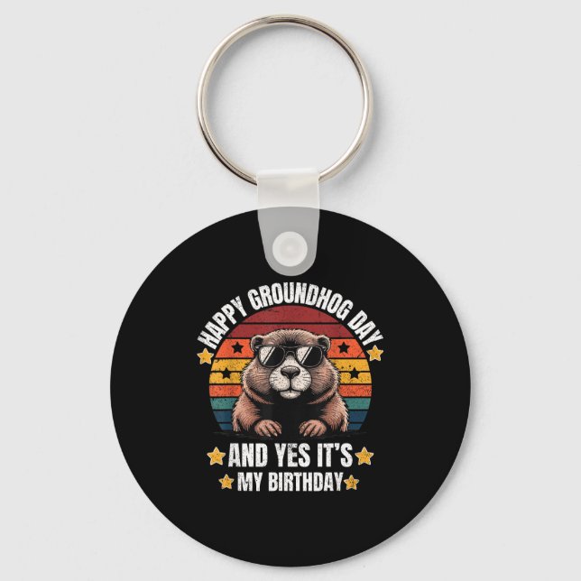 Retro Groundhog Sungles Birthday Happy Groundhog D Key Ring (Front)