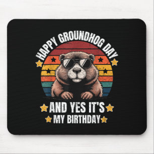 Retro Groundhog Sungles Birthday Happy Groundhog D Mouse Pad
