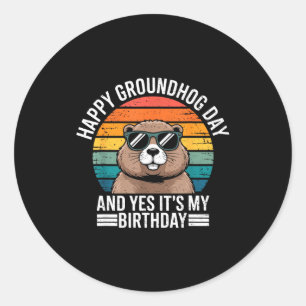 Retro Groundhog Sungles Birthday Vintage Funny Des Classic Round Sticker