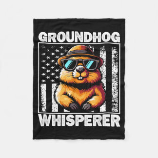 Retro Groundhog Whisperer Funny Woodchuck Groundho Fleece Blanket