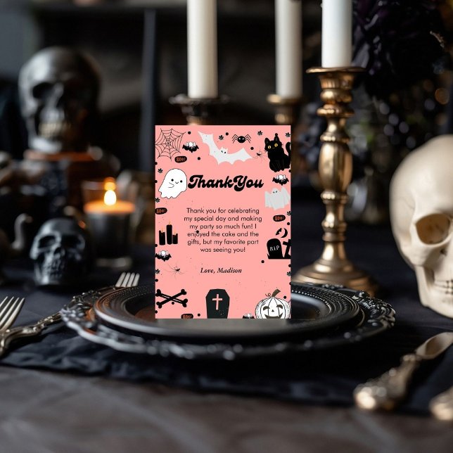 Retro grovvy Halloween birthday thank you card (Creator Uploaded)