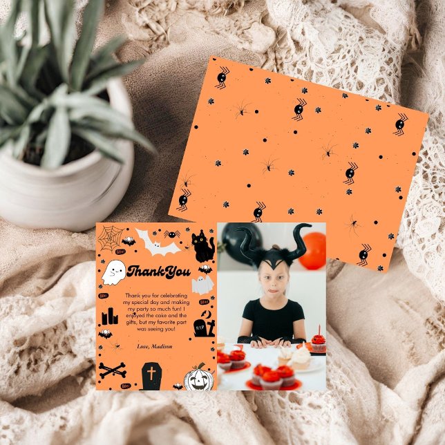 Retro grovvy Halloween birthday thank you card (Creator Uploaded)