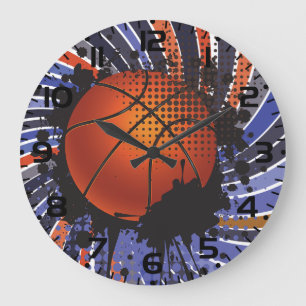 Retro Grunge Basketball Abstract Urban Sports Large Clock