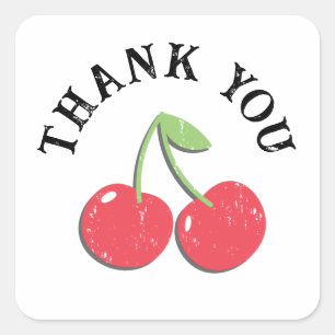 Retro Grunge Cherry Aesthetic Vintage Thank You Square Sticker
