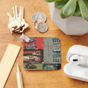 Retro Grunge Classic Car Key Ring