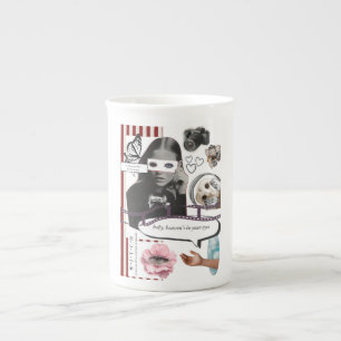 Retro Grunge Coquette Aesthetic Photo Collage Bone China Mug