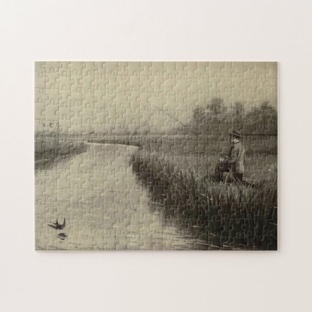 Retro Grunge Fly Fishing Jigsaw Puzzle (Horizontal)
