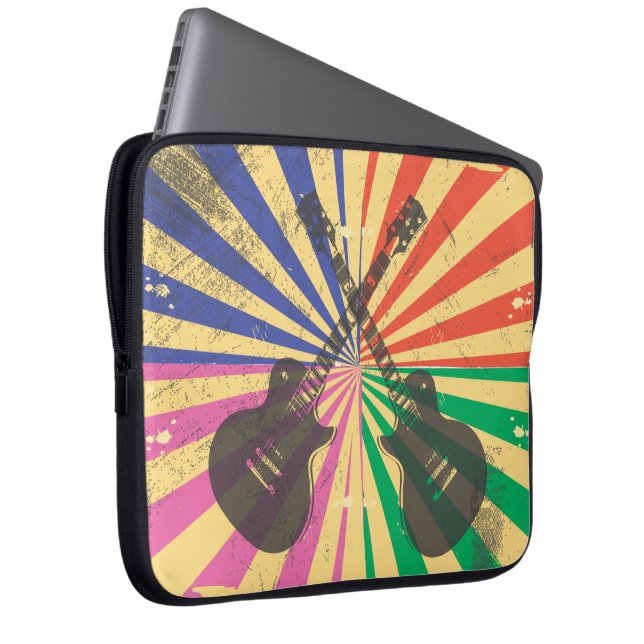 Retro Grunge Guitars on starburst background Laptop Sleeve (Front Right)