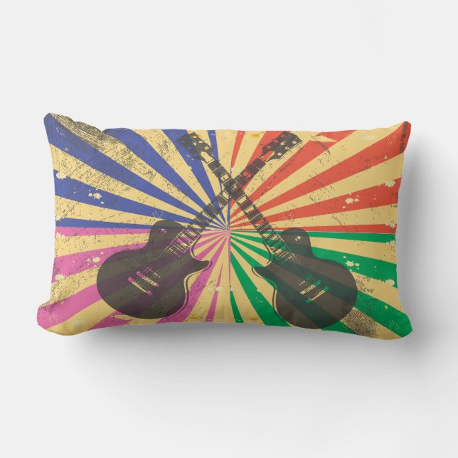 Retro Grunge Guitars on starburst background Lumbar Cushion (Front)