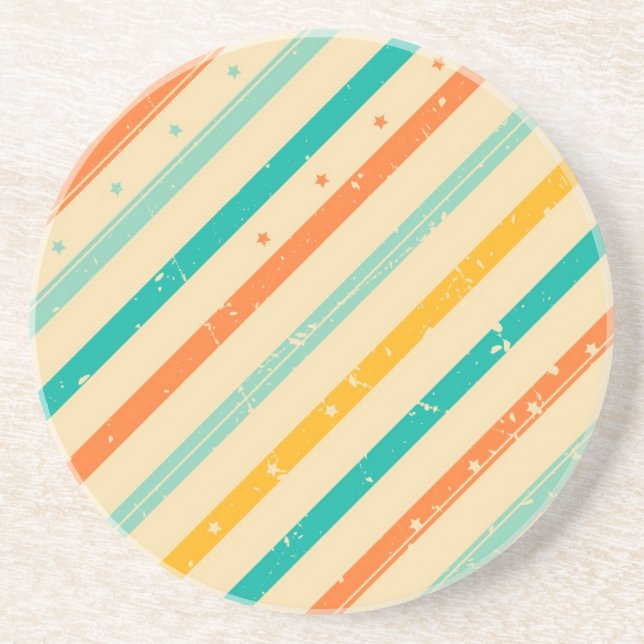 Retro grunge striped pattern coaster (Front)
