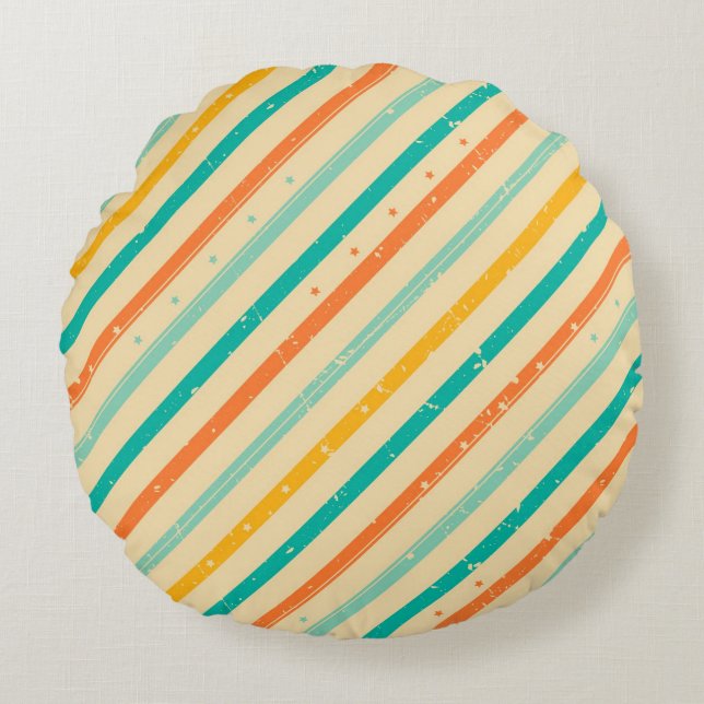 Retro grunge striped pattern round cushion (Front)