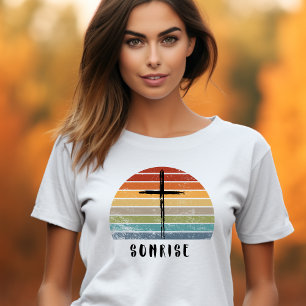 Retro Grunge Sunset Cross Faithful Christian T-Shirt