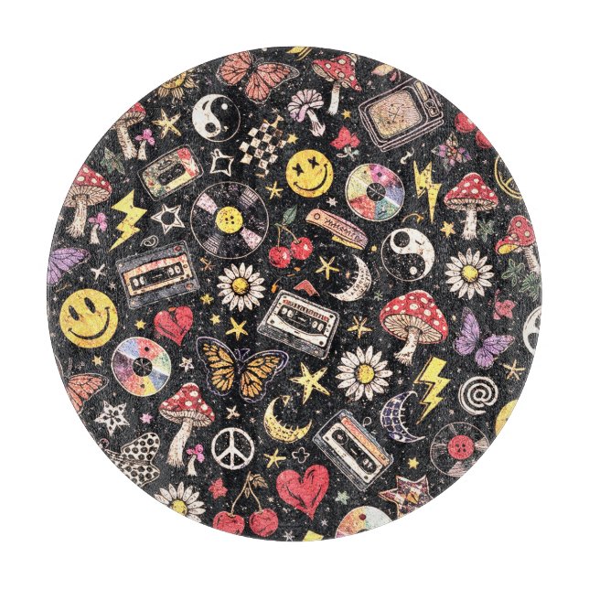 Retro Grunge Sunshine Bliss Cutting Board (Front)